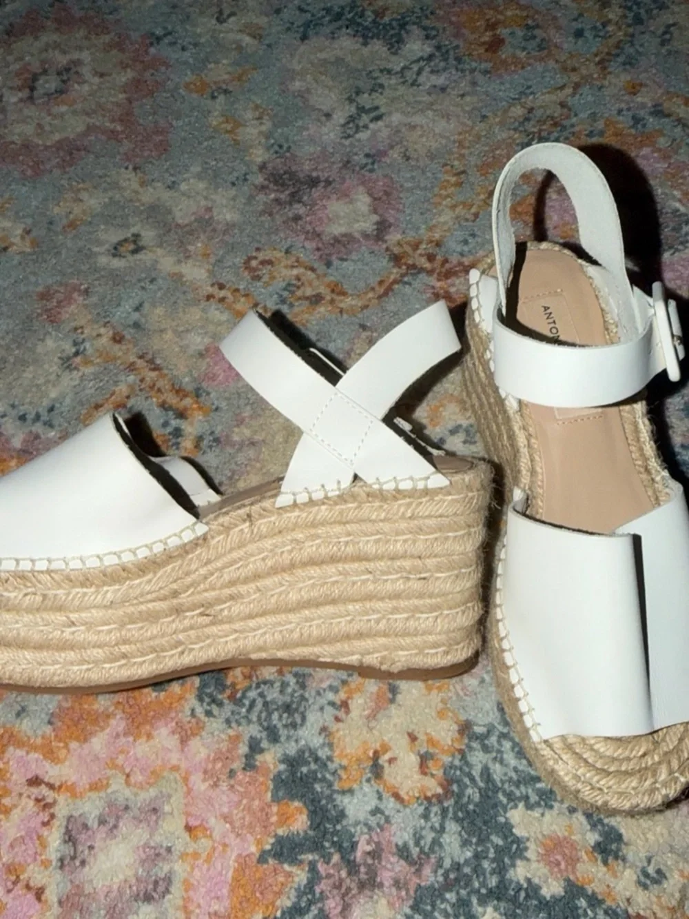 ANTONIO MELANI White Leather Espadrille Slingback Sandals